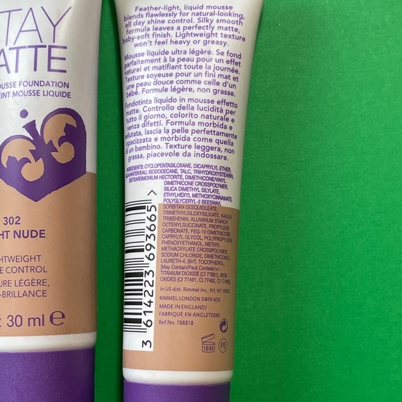2x Rimmel Stay Matte Liquid Mousse Foundation Lightweight #302 Light Nude (30ml) - Picture 2 of 6